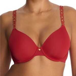 Natori LUXE Plunge TShirt UNDERWIRE BRA Samba Red with gold accent size 38DDD